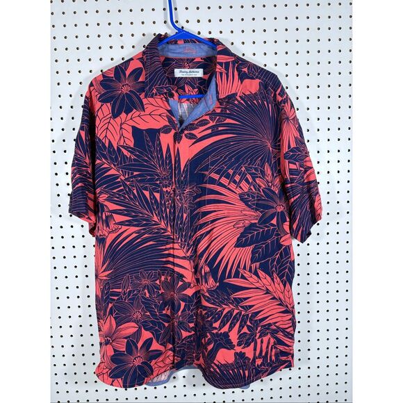 Tommy Bahama Veracruz Cay Hawaiian Shirt Mens Floral Red Blue Viscose size L - Picture 1 of 7